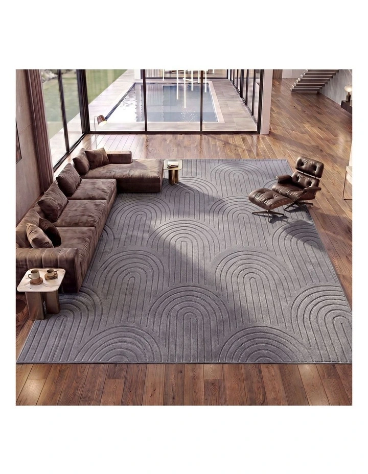 Oikiture Geometric Arch Jacquard Area Rug Modern Floor Carpet 280X380cm Grey image 4
