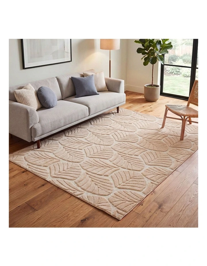 Oikiture Embossed Leaf Area Rug Jacquard Texture Floor Carpet 160X230cm Beige image 4