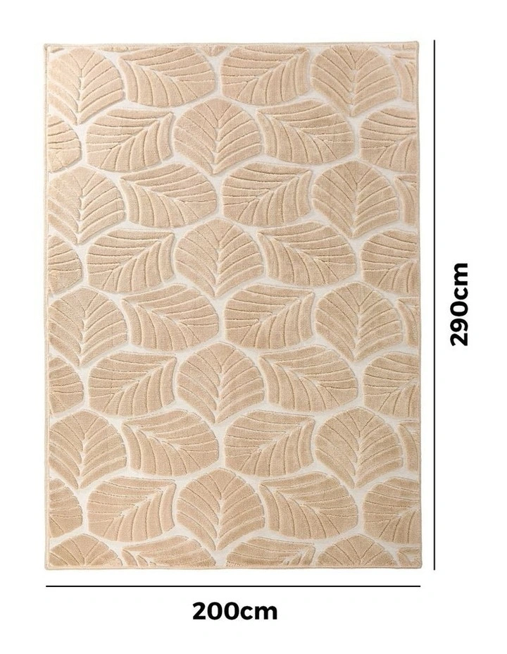 Oikiture Embossed Leaf Area Rug Jacquard Texture Floor Carpet 200X290cm Beige image 3