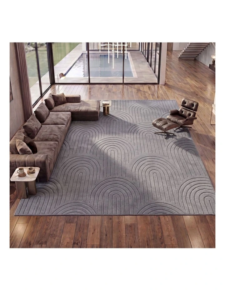 Oikiture Geometric Arch Jacquard Area Rug Modern Floor Carpet 240X340cm Grey image 4