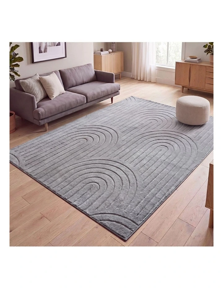 Oikiture Geometric Arch Jacquard Area Rug Modern Floor Carpet 200X290cm Grey image 4