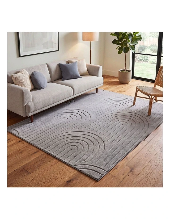 Oikiture Geometric Arch Jacquard Area Rug Modern Floor Carpet 160X230cm Grey image 4