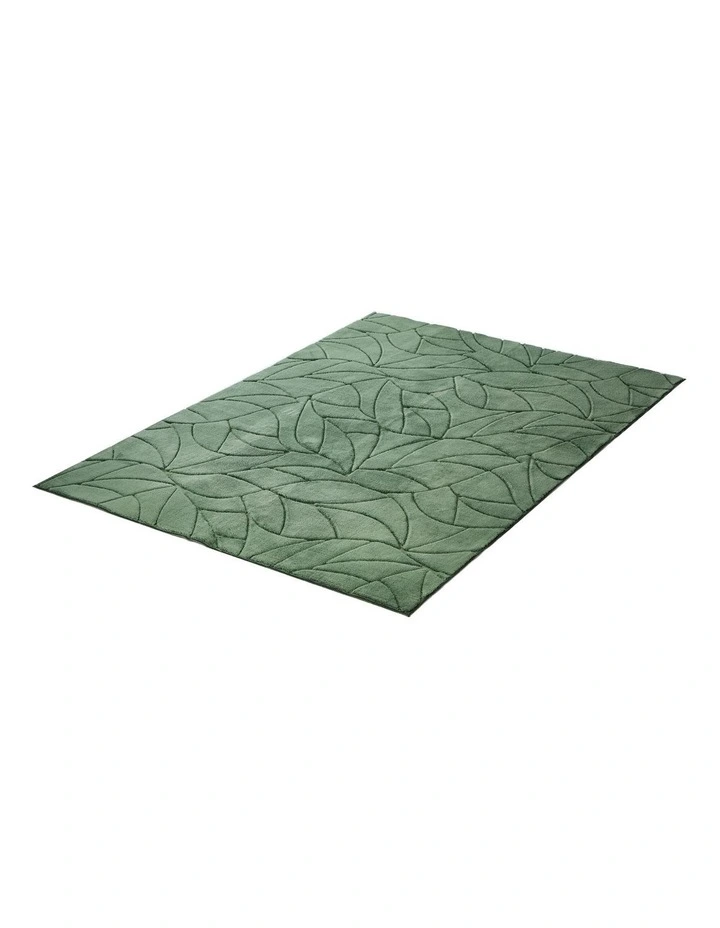 Oikiture Textured Leaf Jacquard Area Rug Floor Carpet Soft Decor 200X290cm Green image 2