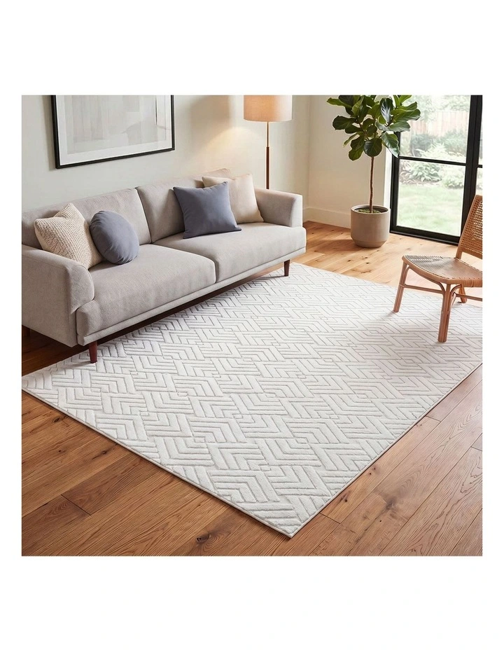 Oikiture Jacquard Area Rug Geometric Texture Floor Carpet 160X230cm Ivory Cream image 4