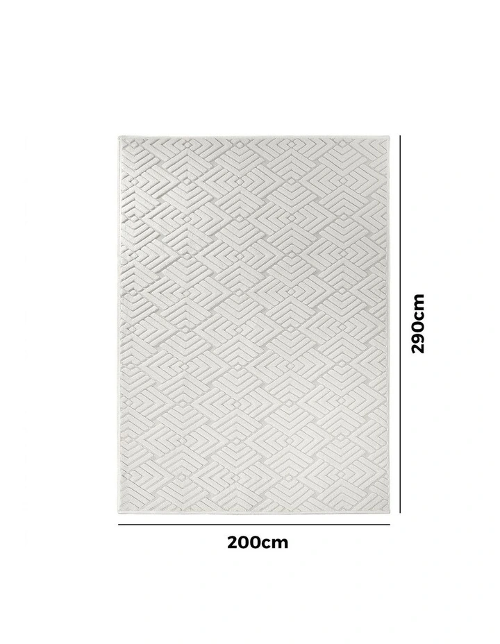 Oikiture Jacquard Area Rug Geometric Texture Floor Carpet 200X290cm Ivory Cream image 3