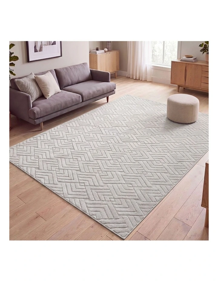 Oikiture Jacquard Area Rug Geometric Texture Floor Carpet 200X290cm Ivory Cream image 4
