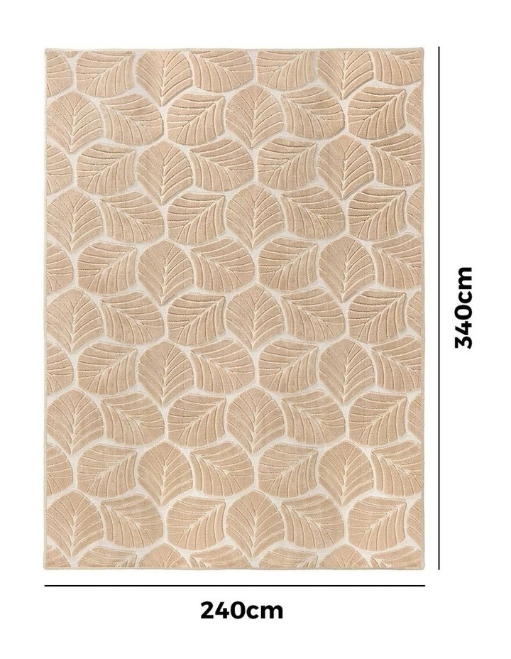 Oikiture Embossed Leaf Area Rug Jacquard Texture Floor Carpet 240X340cm Beige image 3
