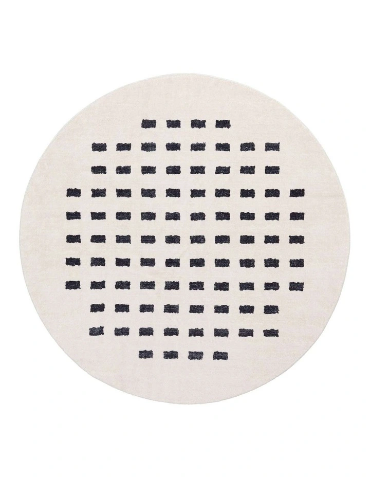 LOOPSIE  TABER CREAM AND BLACK RECTANGLES WASHABLE ROUND RUG image 1