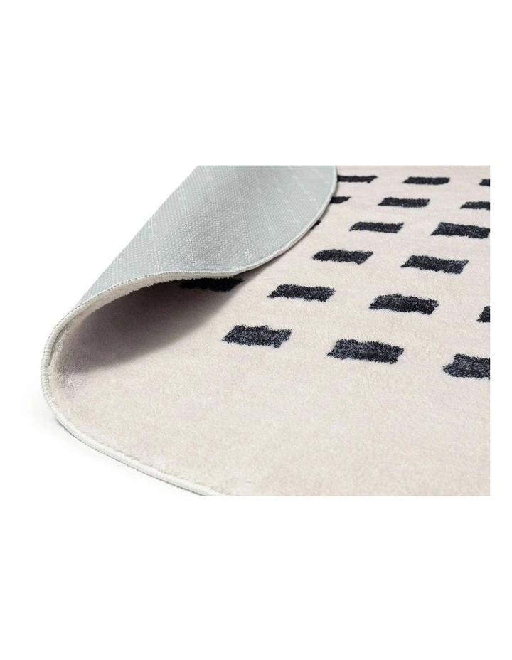 LOOPSIE  TABER CREAM AND BLACK RECTANGLES WASHABLE ROUND RUG image 3