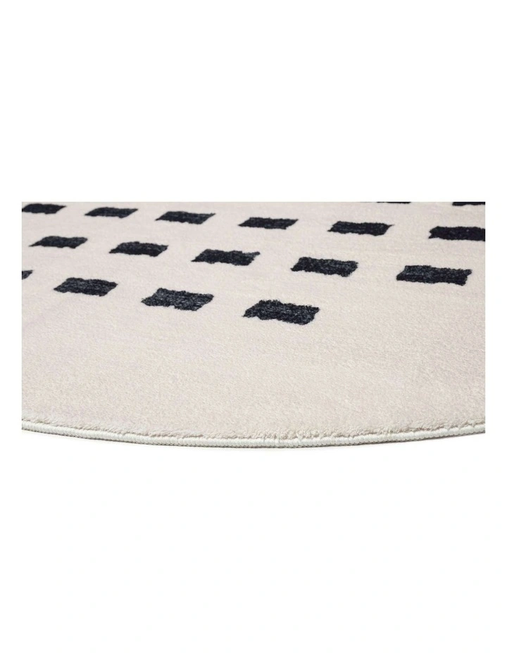 LOOPSIE  TABER CREAM AND BLACK RECTANGLES WASHABLE ROUND RUG image 4