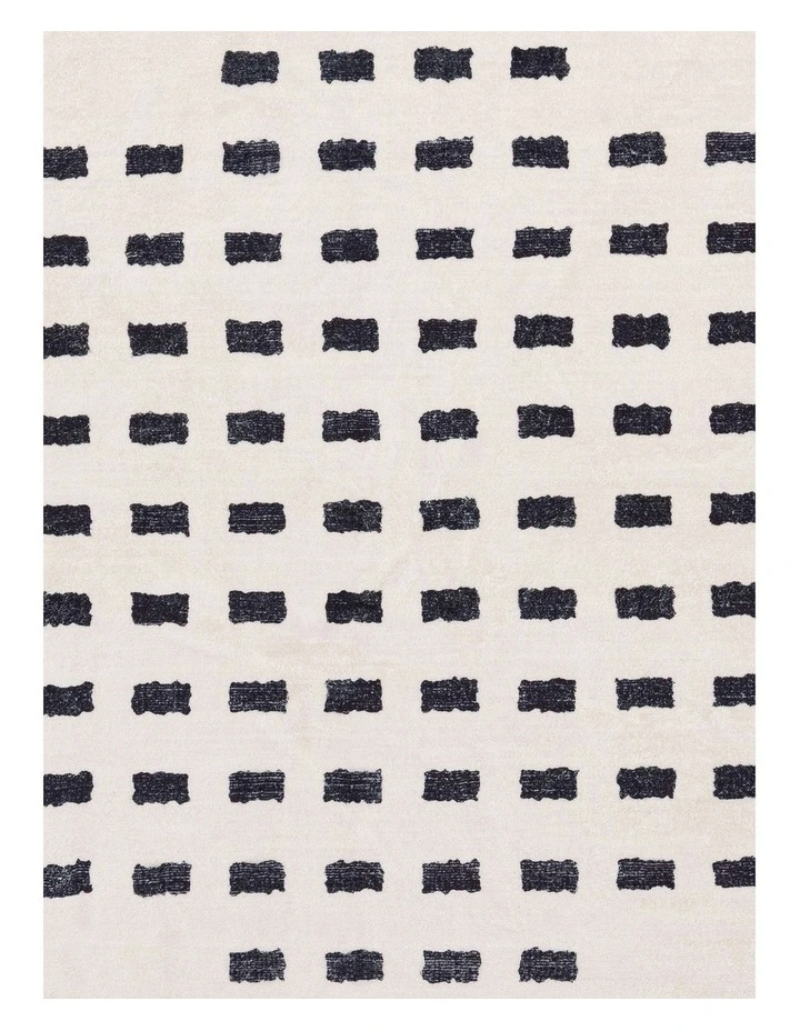 LOOPSIE  TABER CREAM AND BLACK RECTANGLES WASHABLE ROUND RUG image 5