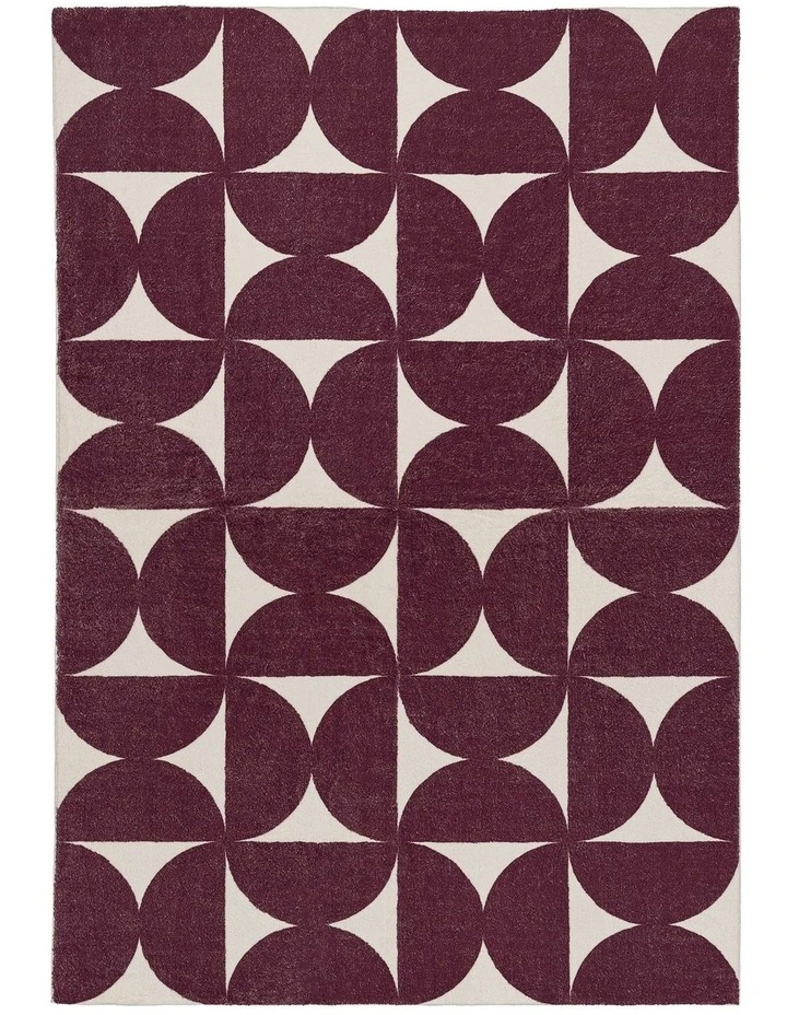 LOOPSIE  HIDCOTE BURGUNDY AND IVORY GEOMETRIC WASHABLE RUG image 1