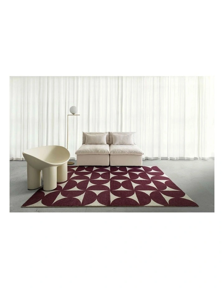 LOOPSIE  HIDCOTE BURGUNDY AND IVORY GEOMETRIC WASHABLE RUG image 6