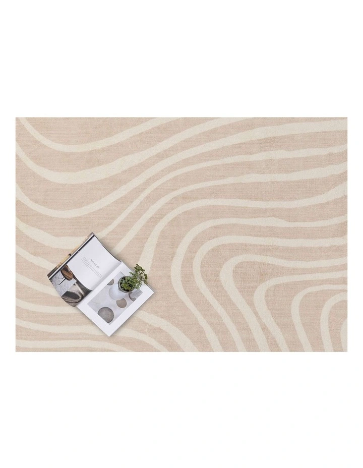 LOOPSIE  GLIS IVORY AND BEIGE LINES WASHABLE RUG image 5