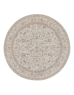 MISS AMARA MOSELLE BEIGE AND BROWN FLORAL DISTRESSED ROUND RUG