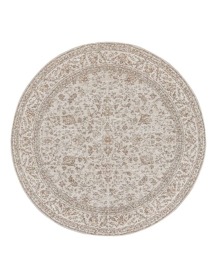 MISS AMARA MOSELLE BEIGE AND BROWN FLORAL DISTRESSED ROUND RUG image 1