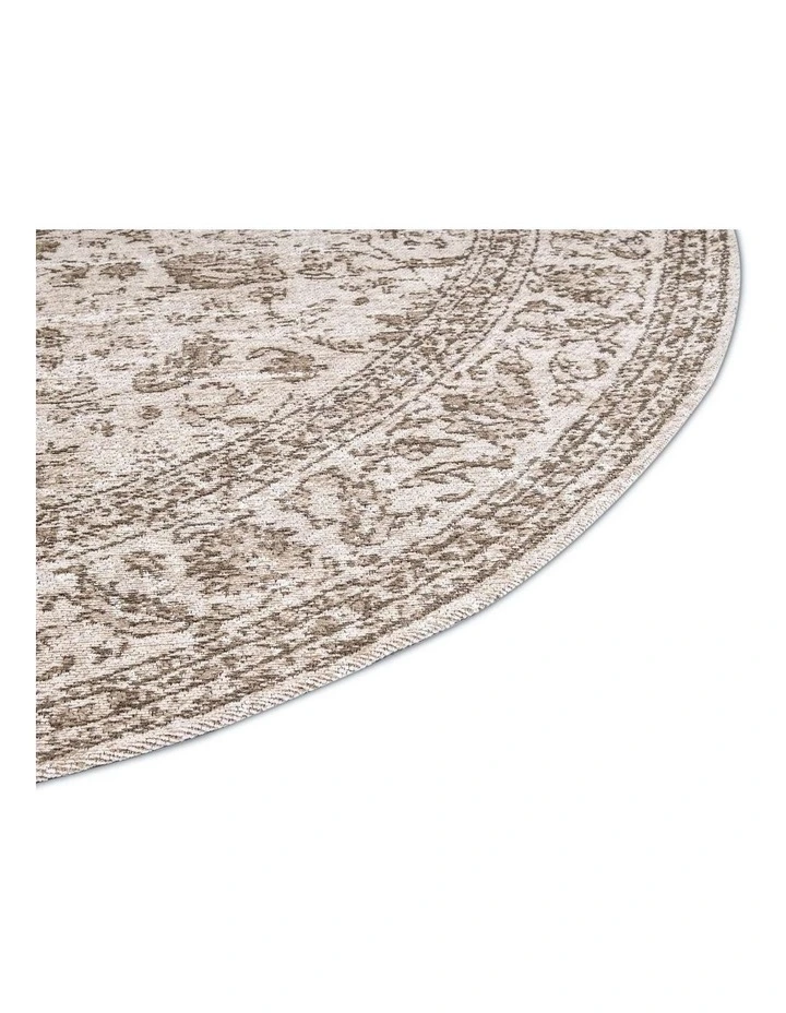 MISS AMARA MOSELLE BEIGE AND BROWN FLORAL DISTRESSED ROUND RUG image 2