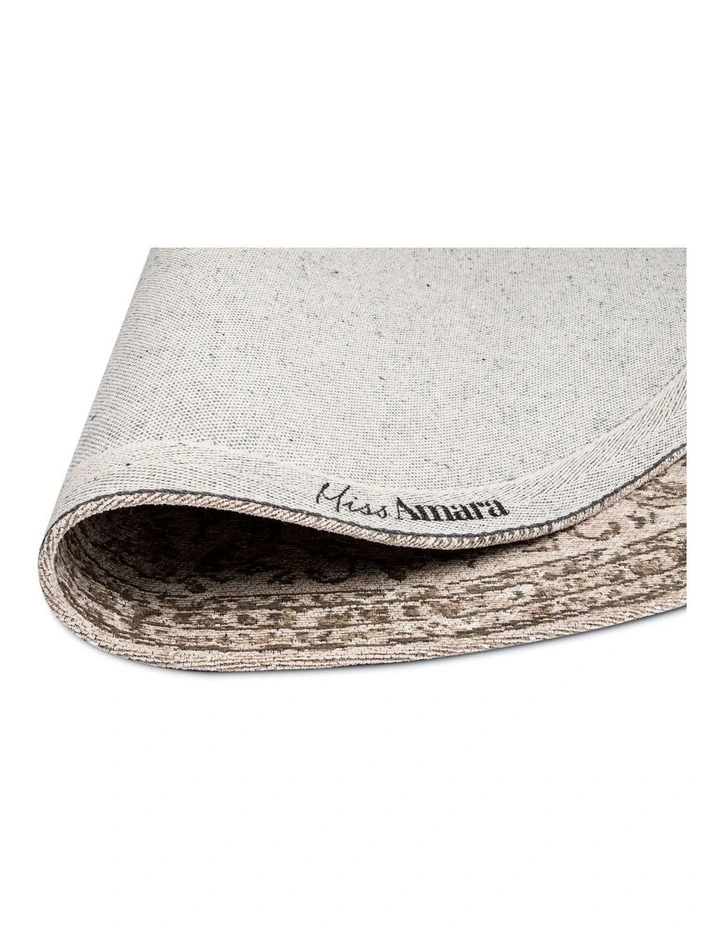 MISS AMARA MOSELLE BEIGE AND BROWN FLORAL DISTRESSED ROUND RUG image 3