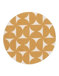 LOOPSIE ALMERE GOLD AND IVORY GEOMETRIC WASHABLE ROUND RUG