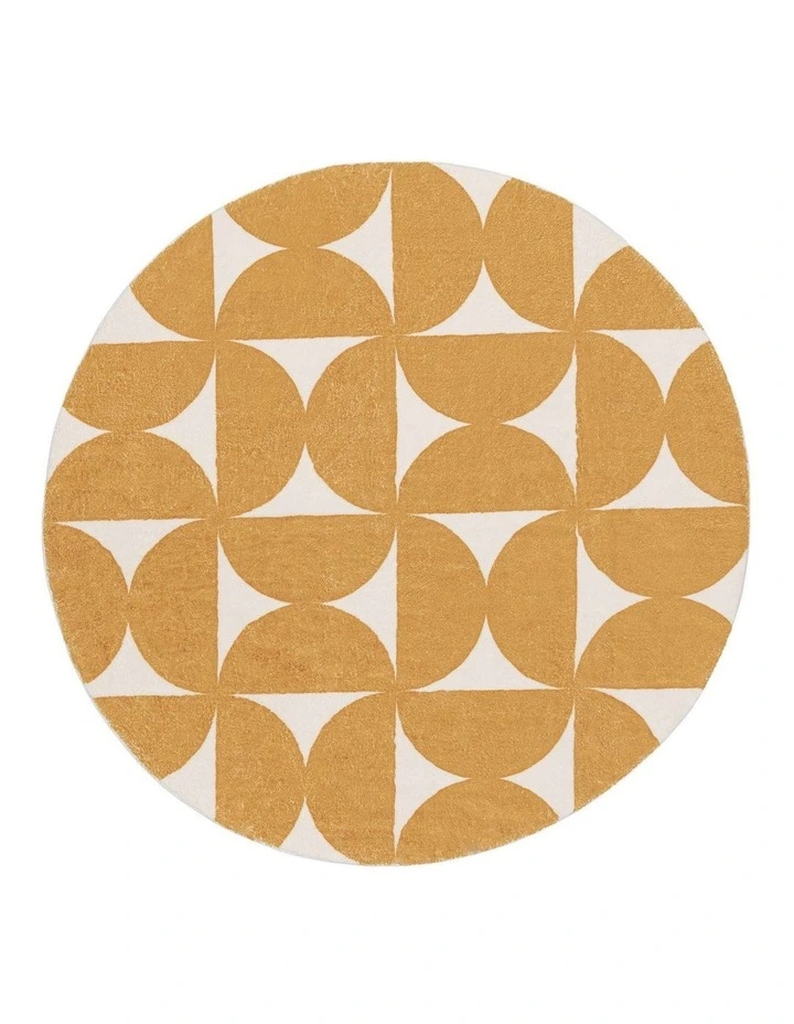 LOOPSIE  ALMERE GOLD AND IVORY GEOMETRIC WASHABLE ROUND RUG image 1