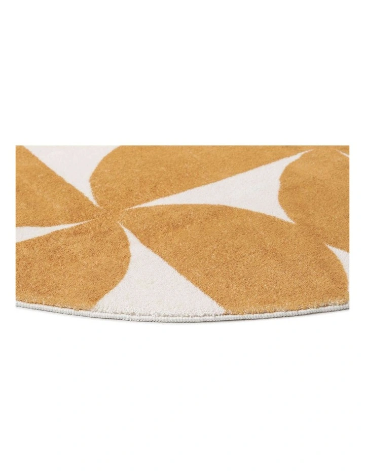 LOOPSIE  ALMERE GOLD AND IVORY GEOMETRIC WASHABLE ROUND RUG image 3
