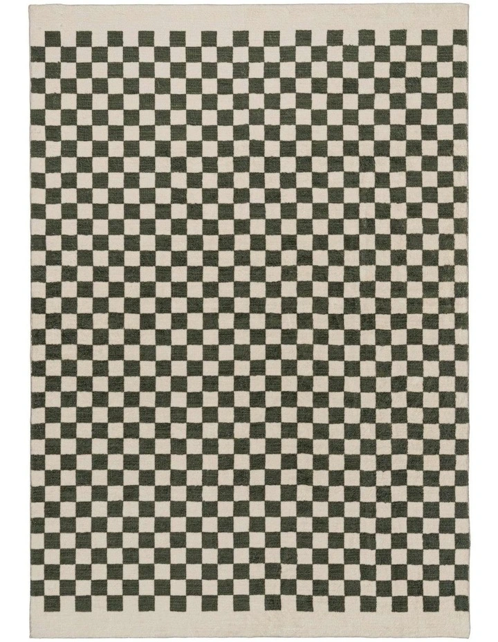 LOOPSIE  MALIBU GREEN AND CREAM CHECKERED WASHABLE RUG image 1
