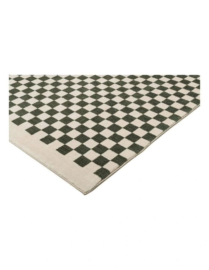 LOOPSIE  MALIBU GREEN AND CREAM CHECKERED WASHABLE RUG image 2