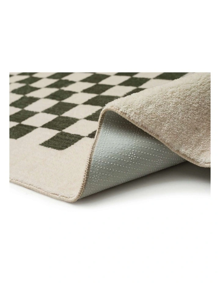 LOOPSIE  MALIBU GREEN AND CREAM CHECKERED WASHABLE RUG image 3