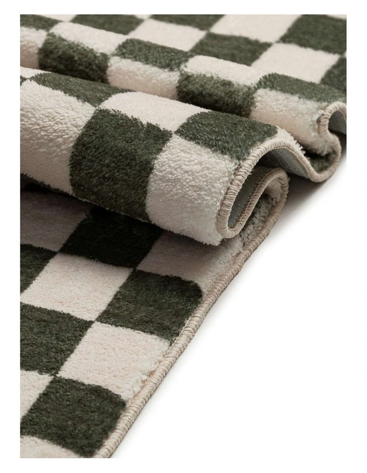 LOOPSIE  MALIBU GREEN AND CREAM CHECKERED WASHABLE RUG image 4