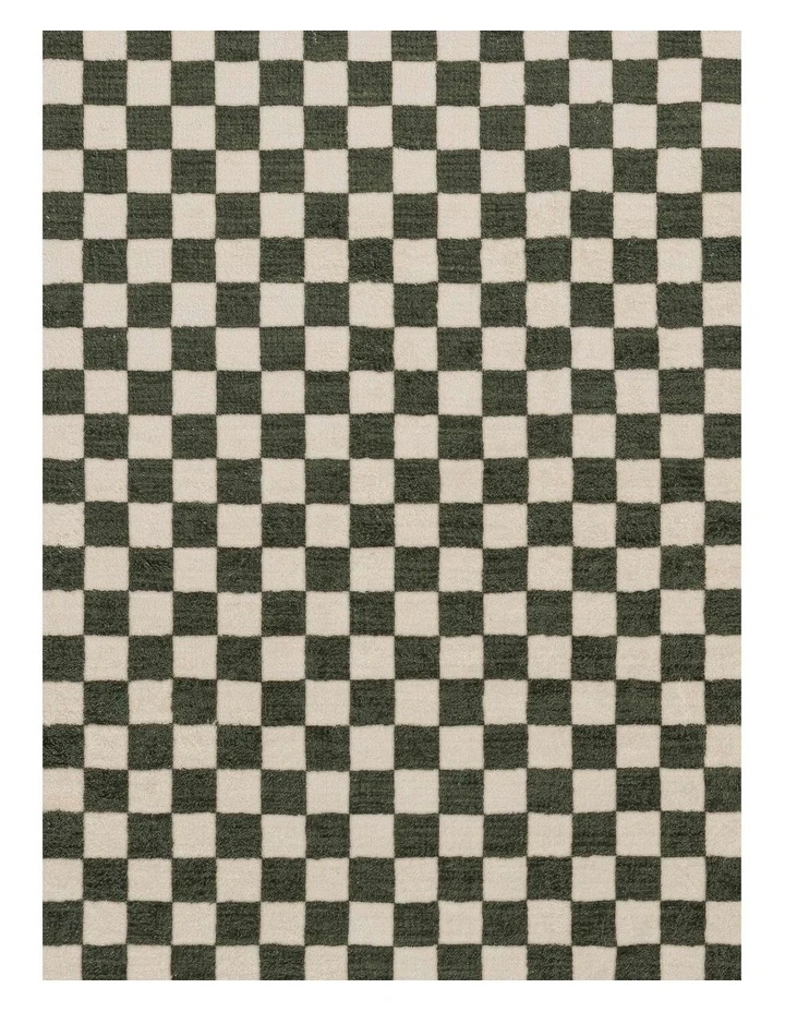 LOOPSIE  MALIBU GREEN AND CREAM CHECKERED WASHABLE RUG image 5