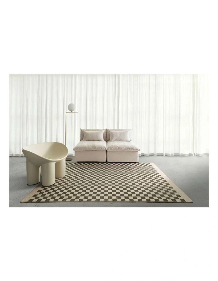 LOOPSIE  MALIBU GREEN AND CREAM CHECKERED WASHABLE RUG image 6