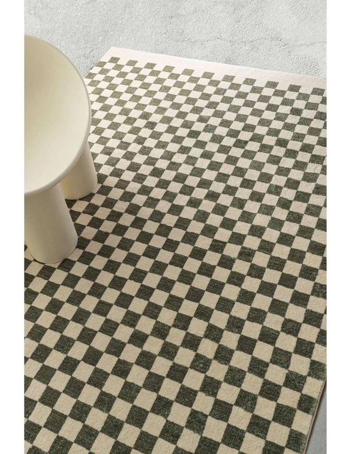 LOOPSIE  MALIBU GREEN AND CREAM CHECKERED WASHABLE RUG image 7