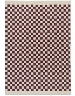 LOOPSIE HERMOSA BURGUNDY AND CREAM CHECKERED WASHABLE RUG