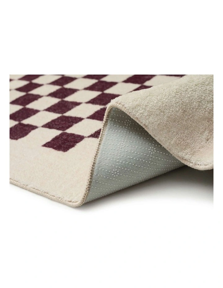 LOOPSIE HERMOSA BURGUNDY AND CREAM CHECKERED WASHABLE RUG image 3