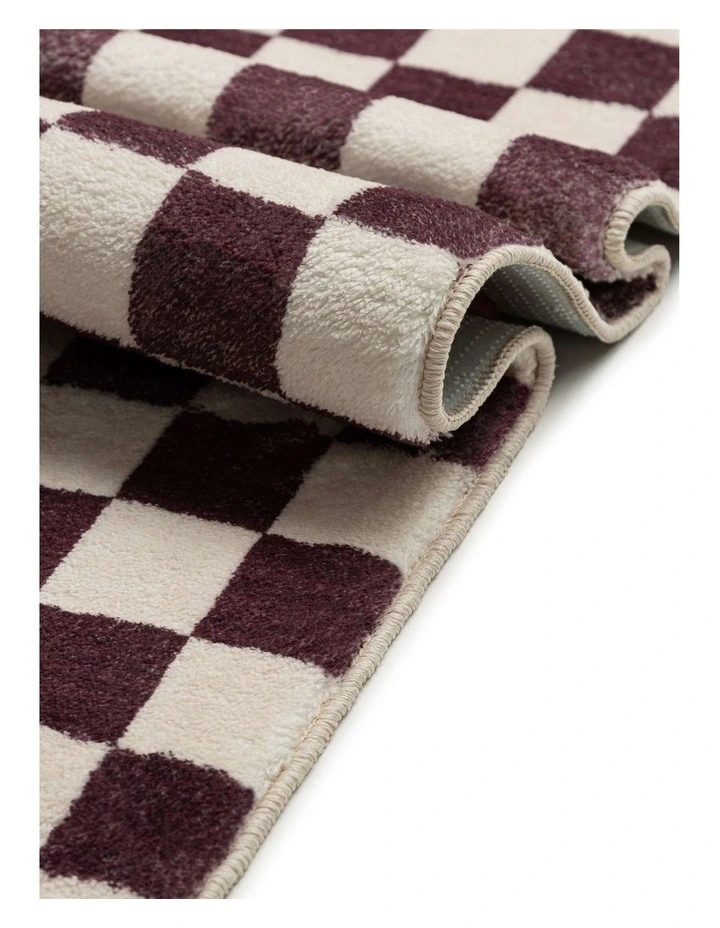 LOOPSIE HERMOSA BURGUNDY AND CREAM CHECKERED WASHABLE RUG image 4