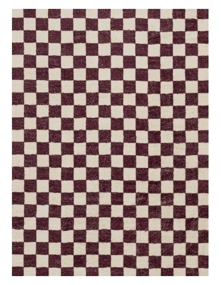 LOOPSIE HERMOSA BURGUNDY AND CREAM CHECKERED WASHABLE RUG image 5