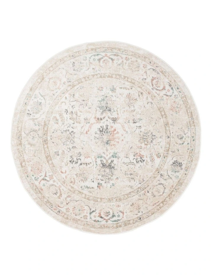 MISS AMARA  CARIBOU CREAM AND PINK TRADITIONAL ROUND RUG image 1