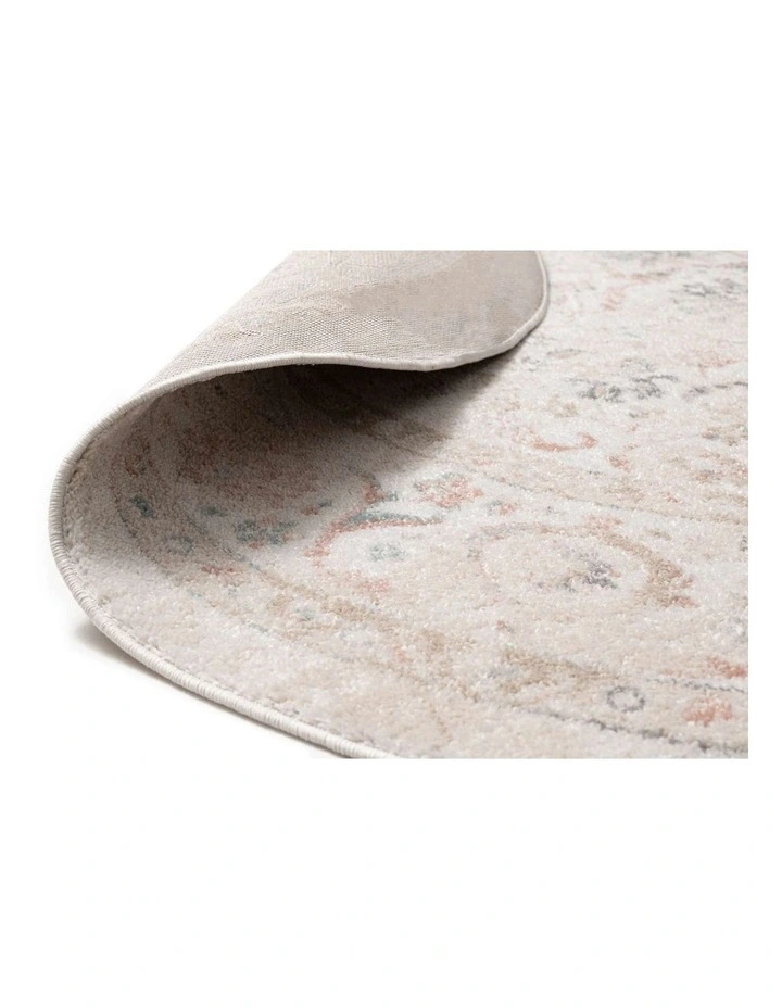 MISS AMARA  CARIBOU CREAM AND PINK TRADITIONAL ROUND RUG image 2