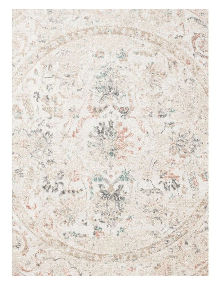 MISS AMARA  CARIBOU CREAM AND PINK TRADITIONAL ROUND RUG image 4