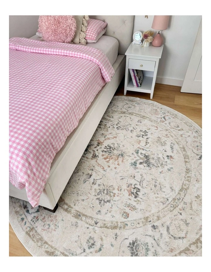 MISS AMARA  CARIBOU CREAM AND PINK TRADITIONAL ROUND RUG image 5