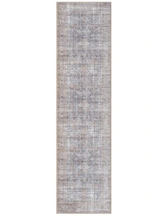 MISS AMARA SORRA BLUE AND BROWN TRADITIONAL DISTRESSED WASHABLE RUNNER RUG