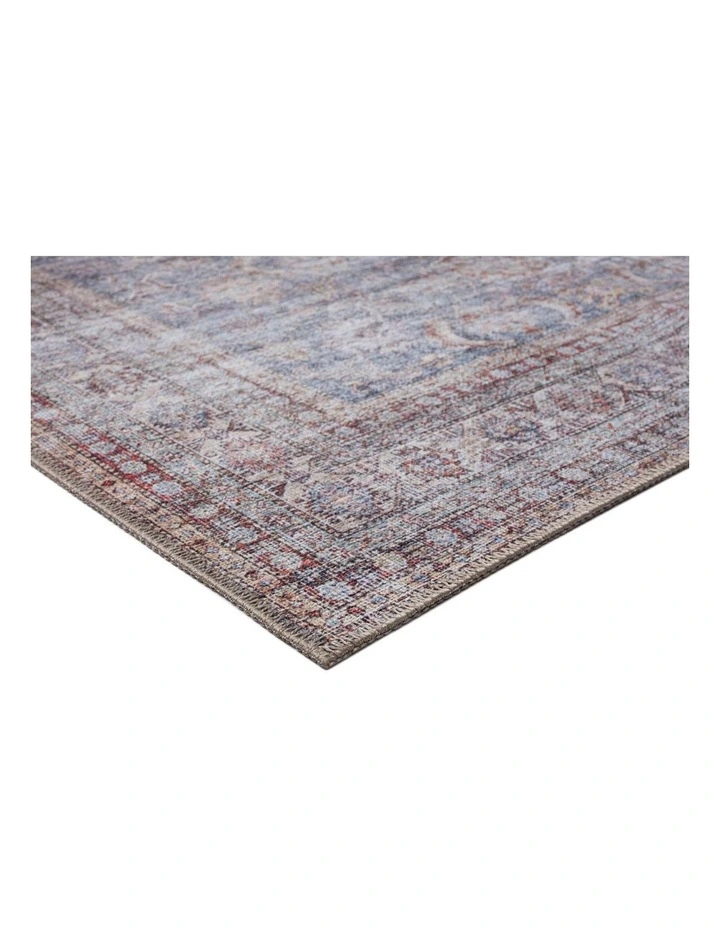 MISS AMARA  SORRA BLUE AND BROWN TRADITIONAL DISTRESSED WASHABLE RUNNER RUG image 2