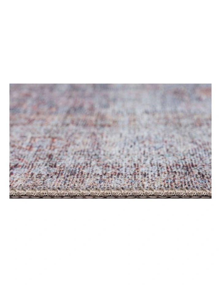 MISS AMARA  SORRA BLUE AND BROWN TRADITIONAL DISTRESSED WASHABLE RUNNER RUG image 4