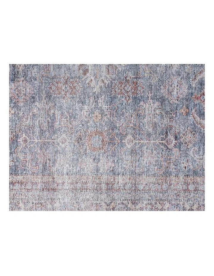 MISS AMARA  SORRA BLUE AND BROWN TRADITIONAL DISTRESSED WASHABLE RUNNER RUG image 5