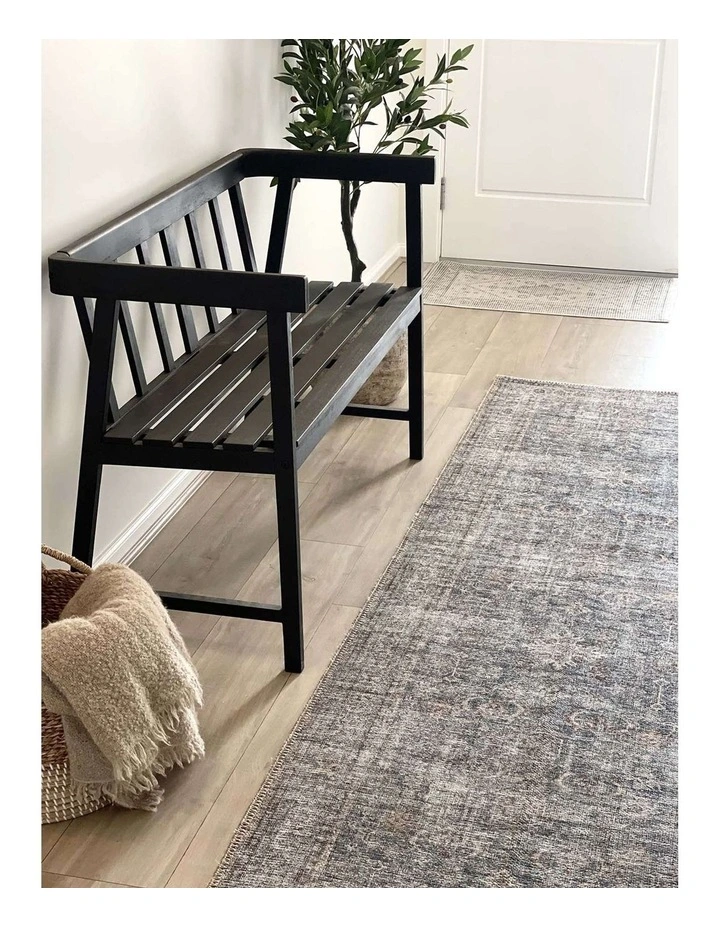 MISS AMARA  SORRA BLUE AND BROWN TRADITIONAL DISTRESSED WASHABLE RUNNER RUG image 7
