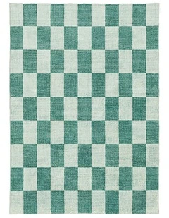 MISS AMARA  STEFFI GREEN CHECKERED WASHABLE RUG