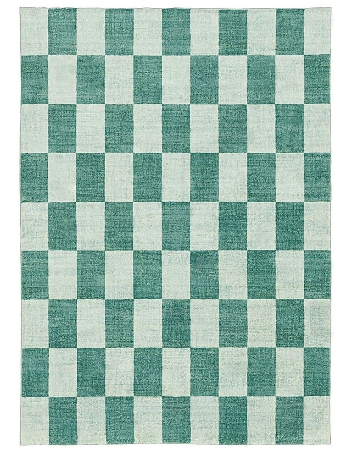 MISS AMARA  STEFFI GREEN CHECKERED WASHABLE RUG image 1