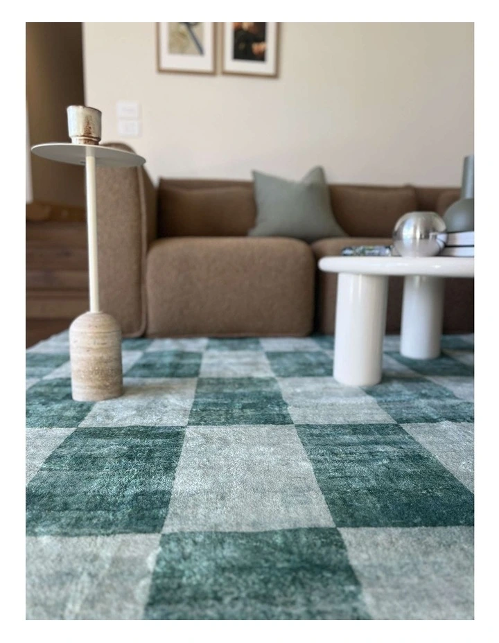 MISS AMARA  STEFFI GREEN CHECKERED WASHABLE RUG image 7