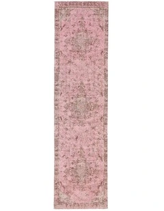 MISS AMARA  SAHARA TURKISH STYLE PINK DISTRESSED MEDALLION RUNNER RUG