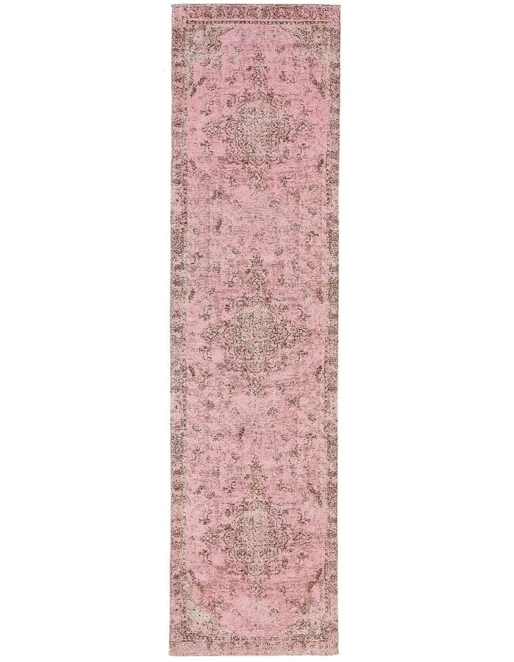 MISS AMARA  SAHARA TURKISH STYLE PINK DISTRESSED MEDALLION RUNNER RUG image 1